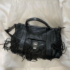 Proenza Schouler Lambskin Fringe Medium PS1 Satchel Black